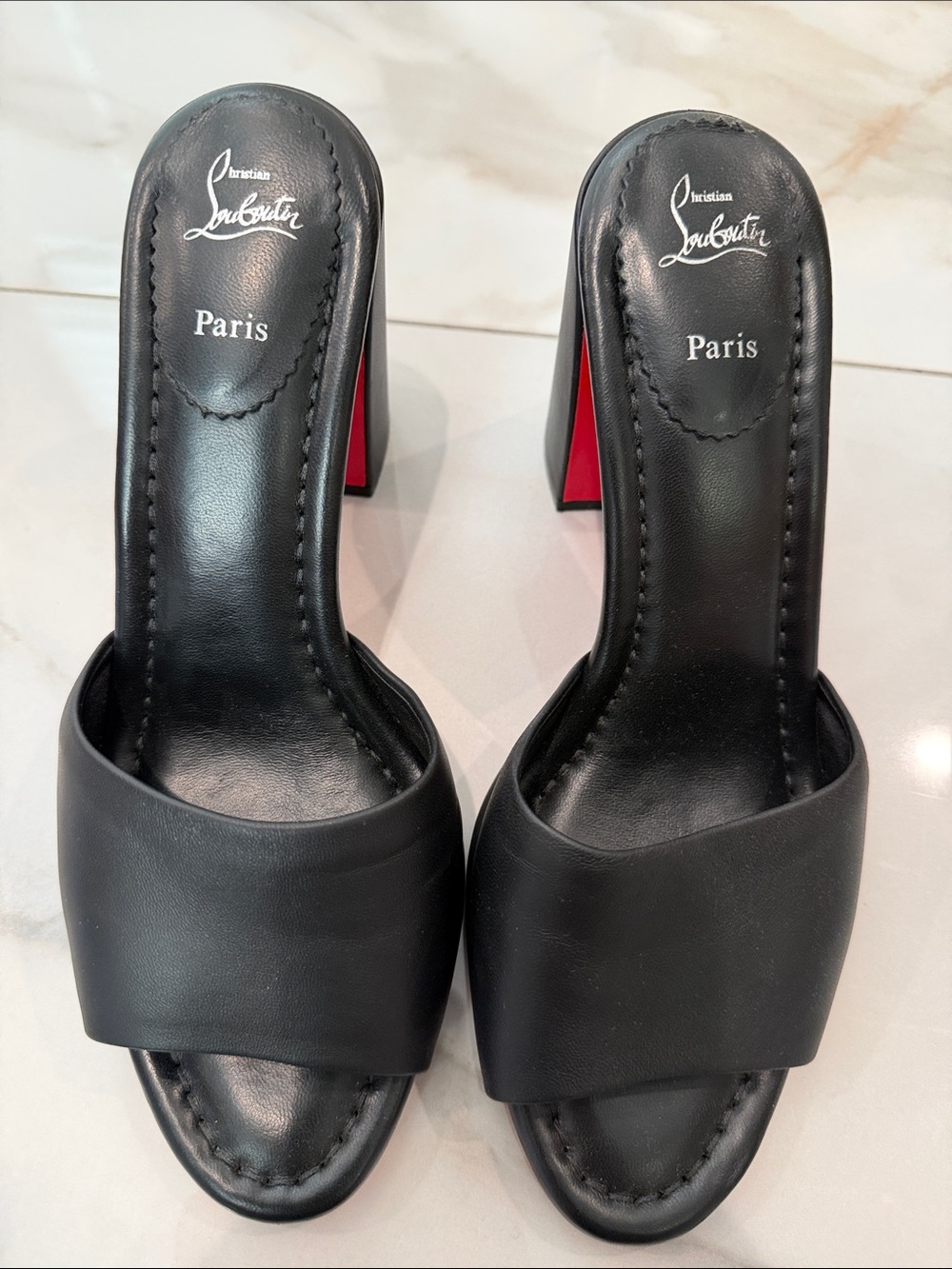 Authentic Christian Louboutin Jane 85 Black Leather Block Heel Mules - Size 39 - Picture 5 of 5